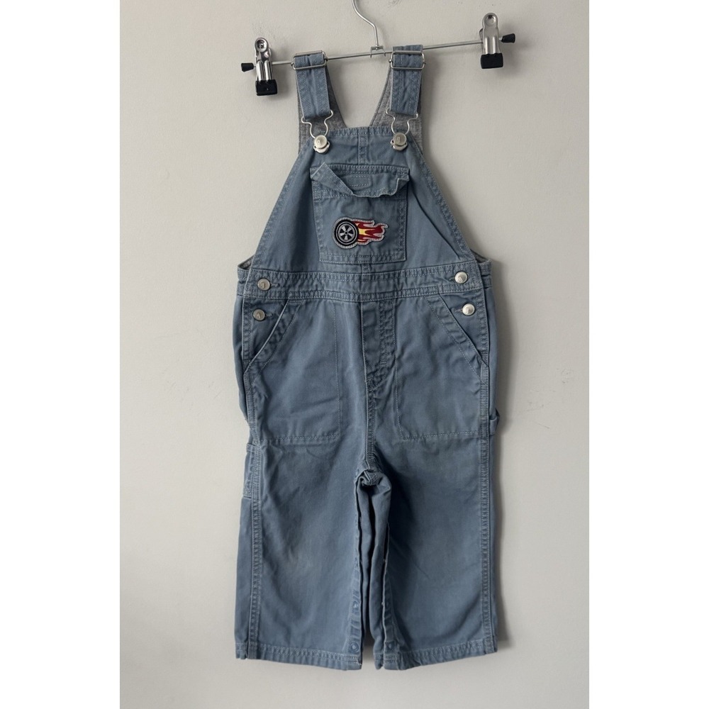 VTG Y2K 2003 Gymboree Overalls 100% Cotton Grey Blue Race Car Size 18-24 Months